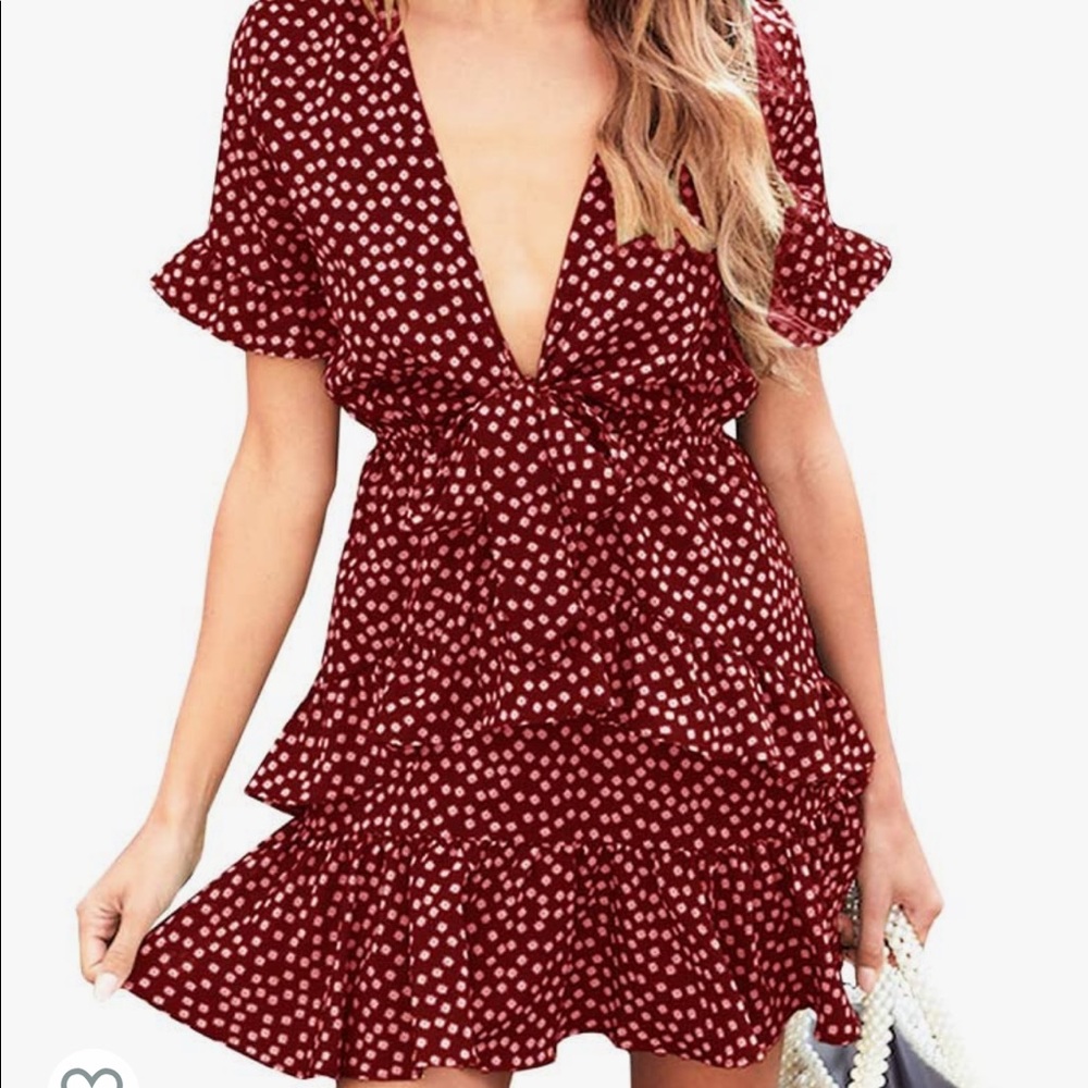 Burgundy floral tie front dress